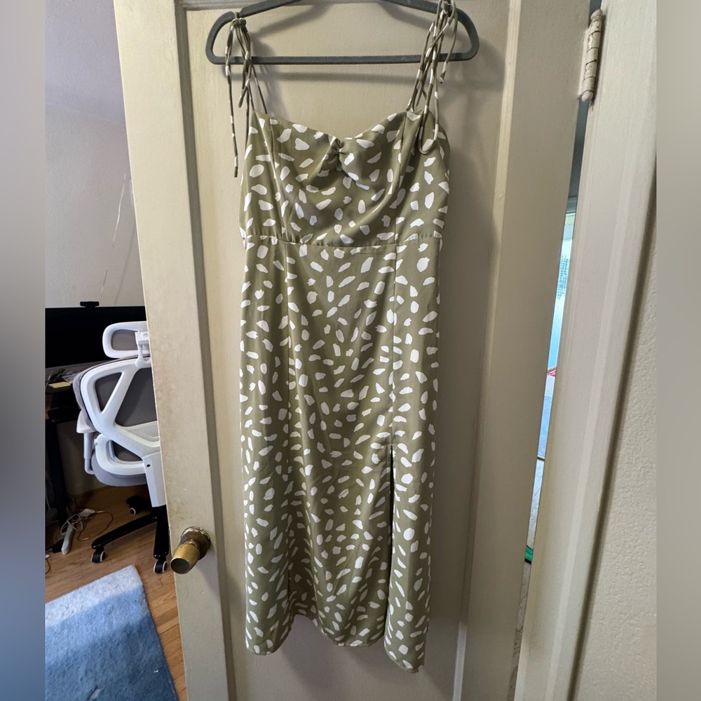 Lulu's Olive and White Midi Dress